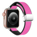 For Apple Watch Series 7 45mm Magnetic Folding Leather Silicone Watch Band(Rose Pink on Black)