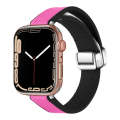 For Apple Watch SE 40mm Magnetic Folding Leather Silicone Watch Band(Rose Pink on Black)