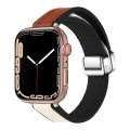 For Apple Watch Series 3 42mm Magnetic Folding Leather Silicone Watch Band(Starlight Brown)