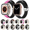 For Apple Watch Ultra 2 49mm Magnetic Folding Leather Silicone Watch Band(Rose Pink on Black)