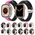 For Apple Watch Series 7 45mm Magnetic Folding Leather Silicone Watch Band(Rose Pink on Black)