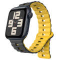 For Apple Watch SE 2023 44mm Reverse Buckle Two Color Magnetic Silicone Watch Band(Black+Yellow)