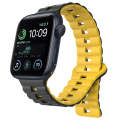 For Apple Watch SE 2022 40mm Reverse Buckle Two Color Magnetic Silicone Watch Band(Black+Yellow)