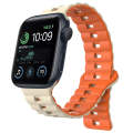 For Apple Watch SE 2022 44mm Reverse Buckle Two Color Magnetic Silicone Watch Band(Starlight+Orange)