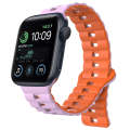 For Apple Watch SE 2022 44mm Reverse Buckle Two Color Magnetic Silicone Watch Band(Purple+Orange)