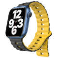 For Apple Watch Series 7 41mm Reverse Buckle Two Color Magnetic Silicone Watch Band(Black+Yellow)