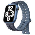 For Apple Watch Series 7 41mm Reverse Buckle Two Color Magnetic Silicone Watch Band(Dark Blue+Lig...