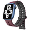 For Apple Watch Series 7 41mm Reverse Buckle Two Color Magnetic Silicone Watch Band(Wine Red+Black)