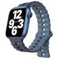 For Apple Watch Series 7 45mm Reverse Buckle Two Color Magnetic Silicone Watch Band(Dark Blue+Lig...