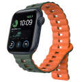 For Apple Watch SE 44mm Reverse Buckle Two Color Magnetic Silicone Watch Band(Olive Green+Orange)