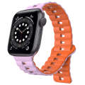 For Apple Watch 6 40mm Reverse Buckle Two Color Magnetic Silicone Watch Band(Purple+Orange)