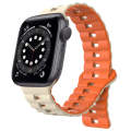 For Apple Watch Series 6 44mm Reverse Buckle Two Color Magnetic Silicone Watch Band(Starlight+Ora...