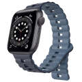 For Apple Watch Series 6 44mm Reverse Buckle Two Color Magnetic Silicone Watch Band(Dark Blue+Lig...
