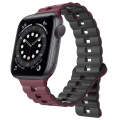 For Apple Watch Series 6 44mm Reverse Buckle Two Color Magnetic Silicone Watch Band(Wine Red+Black)