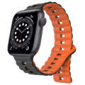 For Apple Watch Series 6 44mm Reverse Buckle Two Color Magnetic Silicone Watch Band(Black+Orange)