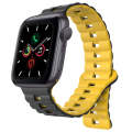 For Apple Watch Series 5 44mm Reverse Buckle Two Color Magnetic Silicone Watch Band(Black+Yellow)