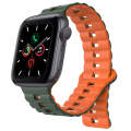 For Apple Watch Series 5 40mm Reverse Buckle Two Color Magnetic Silicone Watch Band(Olive Green+O...