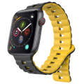 For Apple Watch Series 4 44mm Reverse Buckle Two Color Magnetic Silicone Watch Band(Black+Yellow)