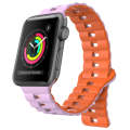 For Apple Watch Series 3 38mm Reverse Buckle Two Color Magnetic Silicone Watch Band(Purple+Orange)
