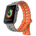 For Apple Watch Series 3 42mm Reverse Buckle Two Color Magnetic Silicone Watch Band(Grey+Orange)