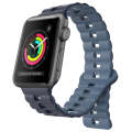 For Apple Watch Series 3 42mm Reverse Buckle Two Color Magnetic Silicone Watch Band(Dark Blue+Lig...