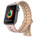 For Apple Watch Series 3 42mm Reverse Buckle Two Color Magnetic Silicone Watch Band(Pink+Grey)