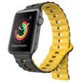 For Apple Watch Series 2 42mm Reverse Buckle Two Color Magnetic Silicone Watch Band(Black+Yellow)