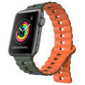 For Apple Watch 42mm Reverse Buckle Two Color Magnetic Silicone Watch Band(Olive Green+Orange)