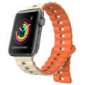 For Apple Watch 38mm Reverse Buckle Two Color Magnetic Silicone Watch Band(Starlight+Orange)