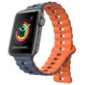 For Apple Watch 38mm Reverse Buckle Two Color Magnetic Silicone Watch Band(Midnight Blue+Orange)