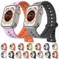For Apple Watch SE 2022 44mm Reverse Buckle Two Color Magnetic Silicone Watch Band(Purple+Orange)