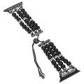For Apple Watch Series 9 41mm Beaded Pearl Retractable Chain Watch Band(Black)