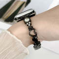 For Apple Watch SE 44mm Diamond Hearts Metal Chain Watch Band(Black)