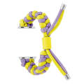 For Apple Watch Series 3 38mm Paracord Fishtail Braided Silicone Bead Watch Band(Purple Yellow)