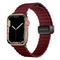 For Apple Watch 38mm Water Ripple Magnetic Folding Buckle Watch Band, Style: Bold Version(Wine Red)