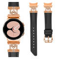 For Samsung Galaxy Watch6 / 6 Classic M Letter D-shaped Twill Leather Watch Band(Rose Gold Black)