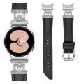 For Samsung Galaxy Watch6 / 6 Classic M Letter D-shaped Twill Leather Watch Band(Silver Black)