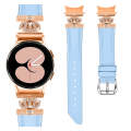For Samsung Galaxy Watch6 / 6 Classic Crown D-shaped Twill Leather Watch Band(Rose Gold Blue)