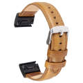 For Garmin Fenix 7 22mm Plain Weave Genuine Leather Watch Band(Brown)