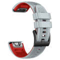 For Garmin Fenix 7X Twill Two Color Quick Release Silicone Watch Band(Light Grey Red)
