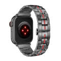For Apple Watch SE 2023 44mm Butterfly Buckle 5-Beads Metal Watch Band(Black Red)
