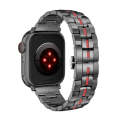 For Apple Watch Series 4 44mm Butterfly Buckle 5-Beads Metal Watch Band(Black Red)