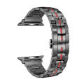 For Apple Watch Series 3 42mm Butterfly Buckle 5-Beads Metal Watch Band(Black Red)