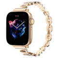 For Apple Watch SE 44mm Leopard Rhinestones Metal Chain Watch Band(Gold)