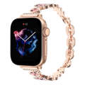 For Apple Watch SE 44mm Leopard Rhinestones Metal Chain Watch Band(Rose Gold)