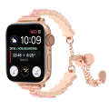 For Apple Watch Series 4 44mm Shell Beads Chain Bracelet Metal Watch Band(Pink White Rose Gold)