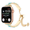 For Apple Watch Series 3 38mm Shell Beads Chain Bracelet Metal Watch Band(Blue White Gold)