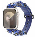 For Apple Watch Series 9 41mm Paracord Genuine Leather Watch Band(Blue Camo)