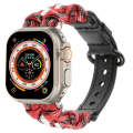 For Apple Watch Ultra 49mm Paracord Genuine Leather Watch Band(Black Red Camo)