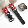 For Apple Watch Series 7 41mm Paracord Genuine Leather Watch Band(Black Red Camo)